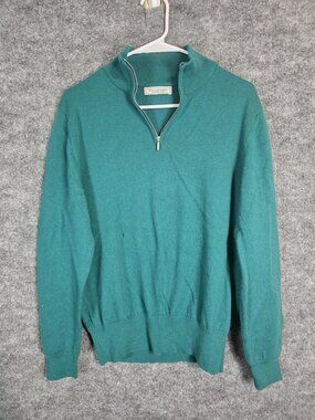 Williams & Kent Sweater Mens Small Green Cashmere Quarter Zip Mock Neck Damage